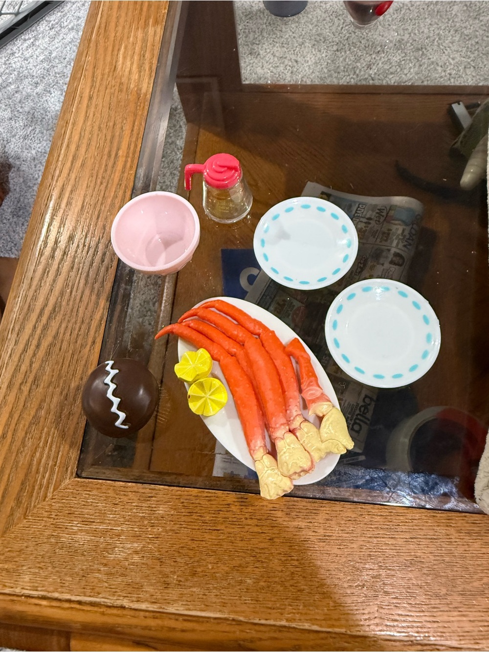 Our Generation 18" Doll Food Cupcakes, syrup, seafood 2 Plates and 2 bowls